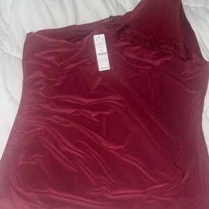 White House Black Market Burgundy One-Shoulder Blouse